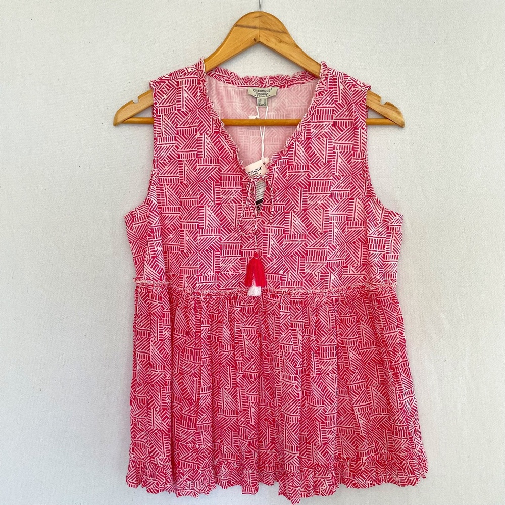 ORIENTIQUE ORGANICS Size XS Pink & White Organic Cotton Sleeveless Top NEW